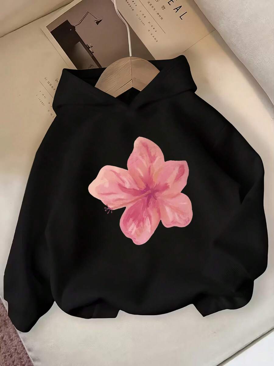 Sparklyn Tween-Mädchen Sweatshirt mit Blume Muster, lässiger Loose Fit Pullover, geeignet für den Winter - Schwarz - Übersicht 1