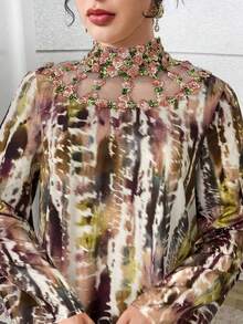 Yasmyna 女式优雅花卉刺绣拼布扎染印花阿拉伯风格连衣裙 - 彩色 - 查看 5