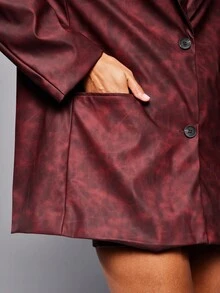 NYA SZN Kennedy Outerwear Jacket Long Sleeve Faux Leather Button Up Pocket Detail Oversized Everyday Casual Fall Jacket Festival Kings Day - Red - View 6