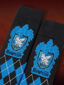 HARRY POTTER X SHEIN 1 Pair Women's Argyle & Eagle Pattern Fashionable Knee High Socks