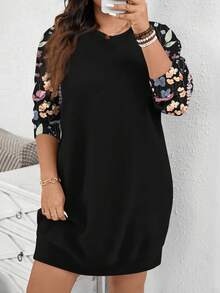 EMERY ROSE Hanorac cu imprimeu floral în acuarelă, minimalist, casual, mărime mare, potrivit pentru petreceri de toamnă/iarnă - Multicolor - Vizualizare 3