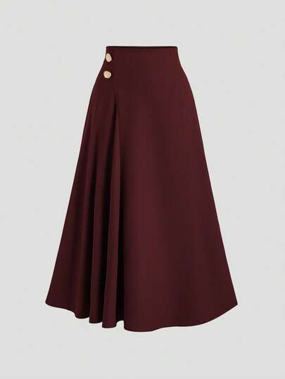 Easura Plus Size Elegant & Fashionable Commuter Draped Metal Buckle Decor Skirt