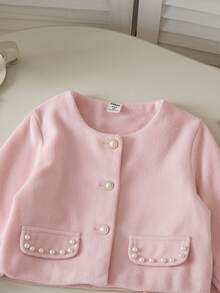 Genkimix Kids 2pcs/Set Young Girl' Elegant Sleeveless Dress & Long Sleeve Jacket, Fashion Versatile Princess Outfit, Autumn/Winter Girls Sweater Sets Girls Knit Set Autumn And Winter Dress Pink 2 Piece Dress Young Girls Dress Mommy And Me Matching Big Sister - Pink - View 5