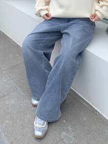 Dazy Plus 秋季女童星星印花装饰图案宽松直筒休闲长牛仔裤