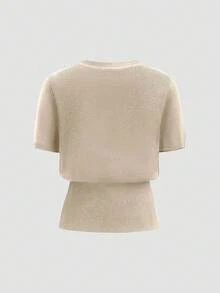 Sweetra Cardigan nou, vișiniu, cu decolteu în V, talie strânsă, stil urban șic, cu mânecă scurtă, pentru naveta zilnică