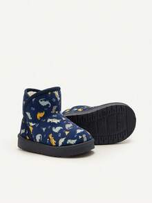 Cozy Pixies 1 Pair Baby Winter Fashion Classic Blue Cartoon Dinosaur Warm Thermal Lined Outdoor Snow Boots - Navy Blue - View 10