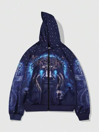 Street Life Sudadera con capucha con cremallera y gráfico casual para hombre, otoño