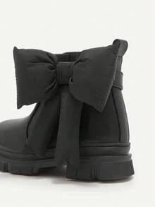 Cozy Pixies 1 双时尚百搭休闲大蝴蝶结款式耐用舒适平底系带婴儿踝靴，适合所有季节 - 黑色 - 查看 8