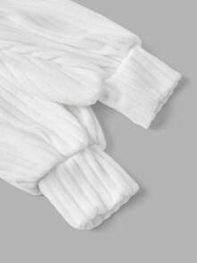 SHEIN MOD 大码白色休闲方领泡泡袖T恤，女款，秋冬季长袖上衣，女士冬季上衣 - 白色 - 查看 3