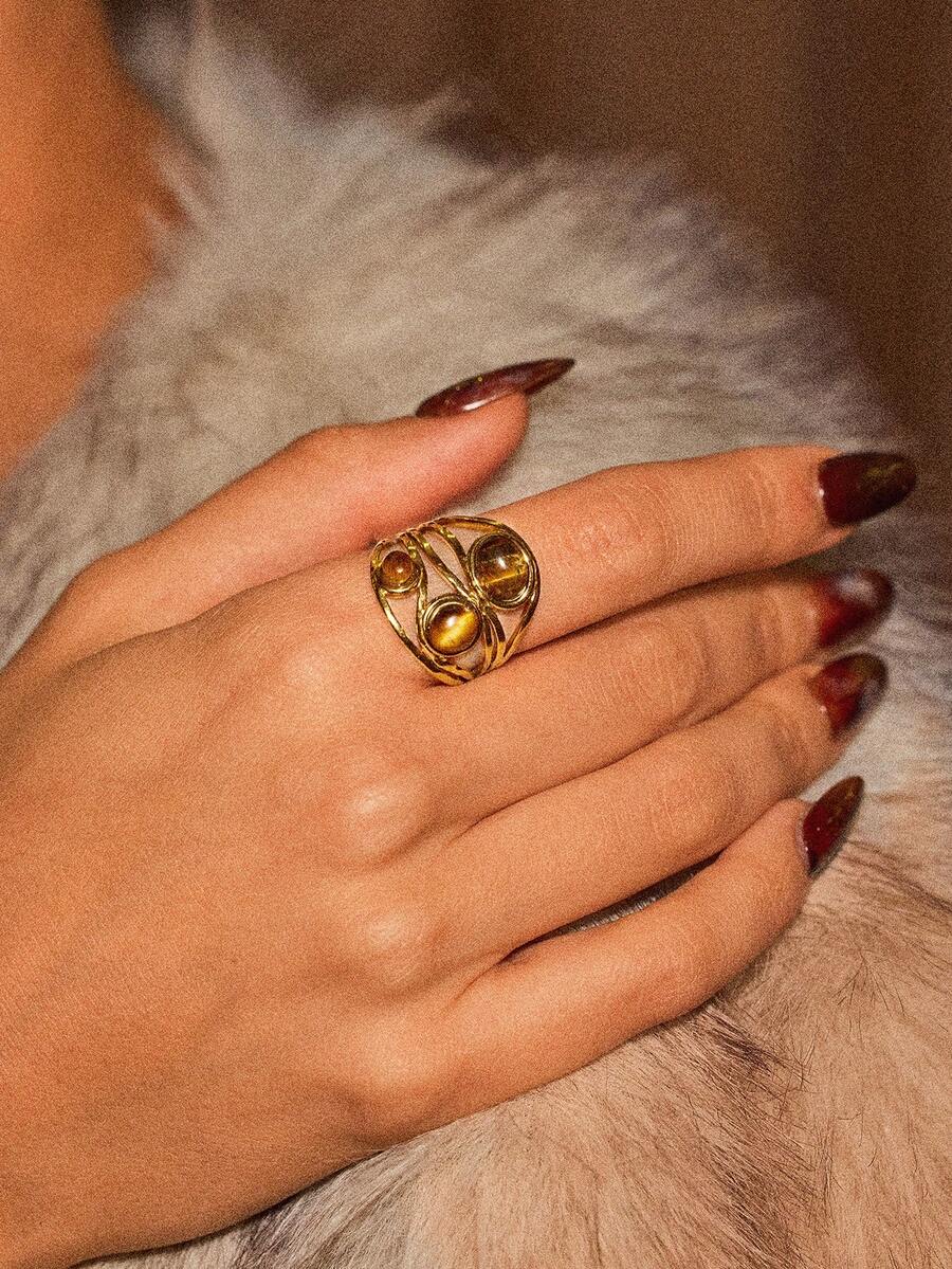 Glisma 18kWomen Open Ring,Western Jewelry,Old Money,Gemstone,Outfits,Fall/Autumn/Winter,For Mom/Women/Girl/Mother,Premium - Gold - View 1