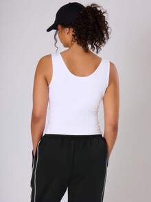 MUSERA Plus Size Printed Scoop Neck Sports Vest For Streetwear, Casual, Cool Girl, Everyday Style, Streetstyle, Y2K, 2000's Style Gym Fitness - White - View 5