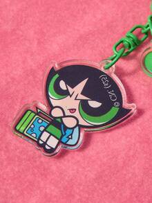 THE POWERPUFF GIRLS X SHEIN Fashionable Cute Letter & Bubbles Pattern Keychain - Olive Green - View 4