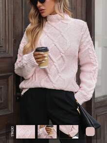 SHEIN PariChic Chunky Knit Floral Oversized Pullover Sweater - Baby Pink - View 1