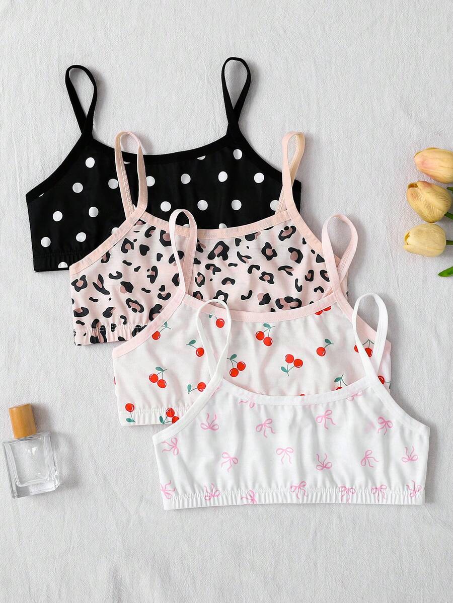 SHEIN 4pcs/Set Colorful Pattern Tween Girls' Training Bras - Multicolor - View 1