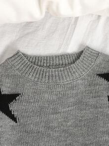 Áo len cổ tròn họa tiết ngôi sao rộng rãi cho bé gái mùa thu đông thường ngày - Màu Xám nhạt - Xem 4