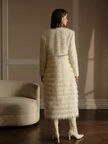 MOTF PREMIUM CONTRAST SEQUIN FLUFFY OVERCOAT - White - View 2
