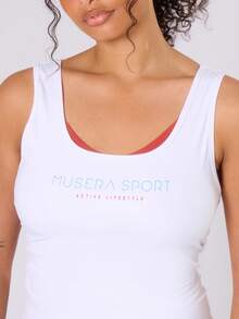 MUSERA Plus Size Printed Scoop Neck Sports Vest For Streetwear, Casual, Cool Girl, Everyday Style, Streetstyle, Y2K, 2000's Style Gym Fitness - White - View 3