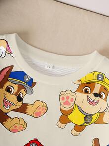 SHEIN | PAW Patrol Áo nỉ chui đầu vai trễ dáng rộng in hình chú chó hoạt hình cho bé trai, trang phục thường ngày, thu/xuân - trắng - Xem 4