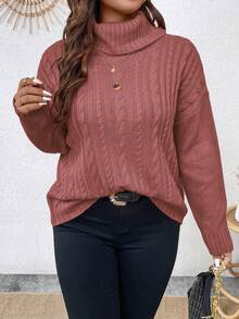 EMERY ROSE Plus Size Solid Color Turtleneck Sweater, Casual For Autumn/Winter - Redwood - View 1