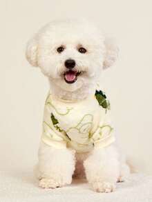 PETSIN 1 件米色法兰绒恐龙印花保暖圆领连帽衫，适合宠物狗和猫