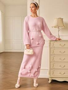 Aveloria Rosie 全新手工 3D 钩针貂皮毛衣裙， - 粉色 - 查看 4