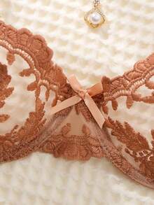 5件套女士蕾丝内衣套装 - 杏色 - 查看 4