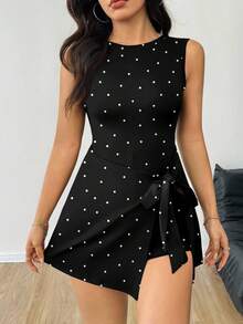 SHEIN EZwear 女式休闲露背紧身复古波尔卡圆点印花连体裤 - 彩色 - 查看 5