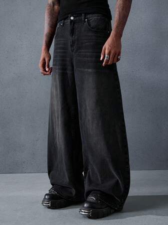 Grunge Punk Jeans ampi e comodi con tasche, di colore unito, versatili per uso casual