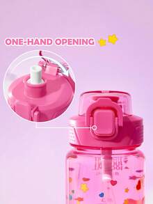 SHEIN X Care Bears Bình nước in hình gấu 1000ml / 34oz, có quai xách dễ dàng mang theo, thích hợp cho việc tập thể dục, đi học - Hồng - Xem 3