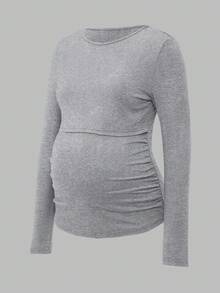 Modmama 3 件孕妇休闲纯色长袖哺乳 T 恤，适合日常穿着，春秋季 - 彩色 - 查看 10