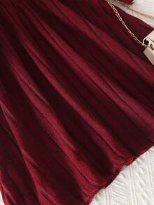 Genkimix Kids Girls Casual Fashion Daily Round Neck Sleeveless Short Plush Bow Vest And High Neck Raglan Sleeve Gathered Waist Short Plush Fabric Dress, Girls Autumn/Winter Set Girl Clothes Autumn And Winter Clothes  Princess  Halloween/Christmas Party Dresses For  Vacation