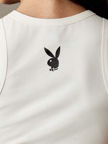 Missguided x Playboy Number Graphic Racer Back Tank Top Crop Style Athletic Fashion - White - View 6