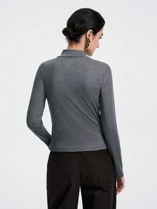 Aalyst Women's High-End Gray, Dark Gray, Luxurious High-End Elegant Mature Lady T-Shirt. High Collar, Slim Fit, Metal Decorative Button, Soft And Skin-Friendly Stretchy Fabric, Suitable For Autumn, Winter, Spring, Party, Banquet, Gathering, Daily Wear, Work Commute, Holiday Outfit.