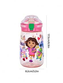 DORA | SHEIN Bình nước 500 ml (16 oz) họa tiết hoạt hình, có ống hút silicon và nắp chống tràn, thích hợp cho du lịch, tham quan và đi học, hiệu Tritan. - Màu Hồng baby - Xem 5