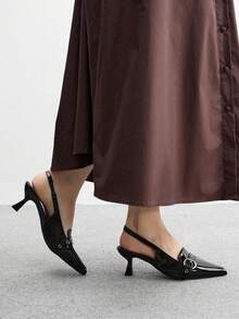 CUCCOO BIZCHIC 女士尖头高跟鞋黑色后系带露跟浅口鞋，舒适通勤，日常穿着，多功能适用于户外、购物、办公室 - 黑色 - 查看 4