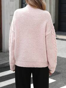 SHEIN PariChic Chunky Knit Floral Oversized Pullover Sweater - Baby Pink - View 2
