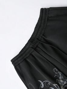 ROMWE MEN Anime Men's Gothic Hooded Sweatshirt & Sweatpants Printed Set, Black Tone Classic And Elegant, Golden Wings And Floral Print Exquisite And Luxurious, Fall Clothes - Black - View 5