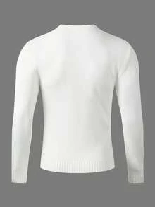 Manfinity Mode Jersey de punto de unicolor casual para hombres, suéter de otoño/invierno para hombres color crema