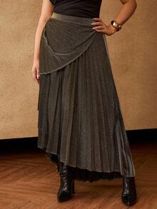 MOTF PREMIUM 大码不对称百褶裙，适合秋冬派对 - 橄欖綠 - 查看 6