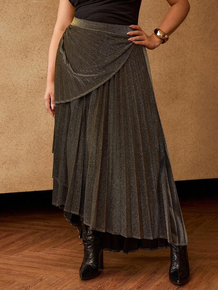 PLUS SIZE ASYMMETRICAL PLEATED SKIRT, SUITABLE FOR AUTUMN/WINTER PARTY