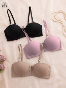 DesireSculpt 3 件套多色阳台文胸前扣聚拢文胸，可变换细肩带和细肩带 - 彩色 - 查看 3