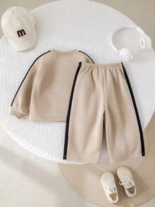 SHEIN Babygirl 休闲字母印花长袖卫衣和裤子套装，秋冬 - 彩色 - 查看 2