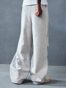 ROMWE MEN Casual 男士秋冬街头休闲褶皱阔腿宽松针织裤带口袋 - 灰色 - 查看 8