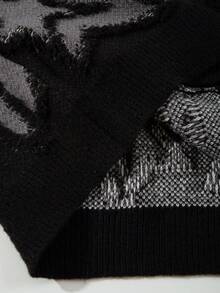 ROMWE MEN Street Life Spring Casual Graphic Men'S V-Neck Button Front Fashionable Five-Pointed Star Pattern Knit Cardigan Sweater, Winter - Black - View 5