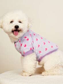 PETSIN 情人節1件紫色天鵝絨寵物連帽衫,心形印花設計,適用於貓和狗 - 彩色 - 查看 5