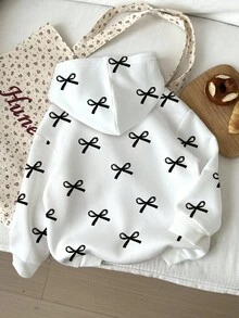 SHEIN 年轻女孩休闲宽松蝴蝶印花圆领舒适日常针织长袖运动衫 - 彩色 - 查看 2