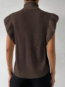 Rafferiza Women's Autumn/Winter High Collar Ruffle Hem Knitted Vest - Coffee Brown - View 2