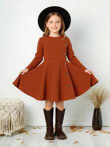 Emery Rose Kids Emery Rose Kids Váy len cổ tròn đơn sắc thường ngày cho bé gái - màu nâu - Xem 2