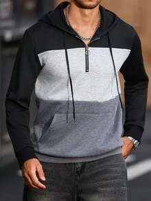 Manfinity CasualCool 男士休闲撞色拼接连帽衫，适合秋季、日常休闲、周末旅行、户外活动、探险旅行、轻松的工作环境或半正式场合，可作为男友/丈夫礼物、周年纪念礼物或圣诞节礼物，长袖上衣 - 彩色 - 查看 5