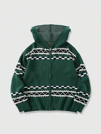 Street Life Cardigan casual da uomo con cappuccio, a maniche lunghe, in stile vintage con colori a contrasto, versatile